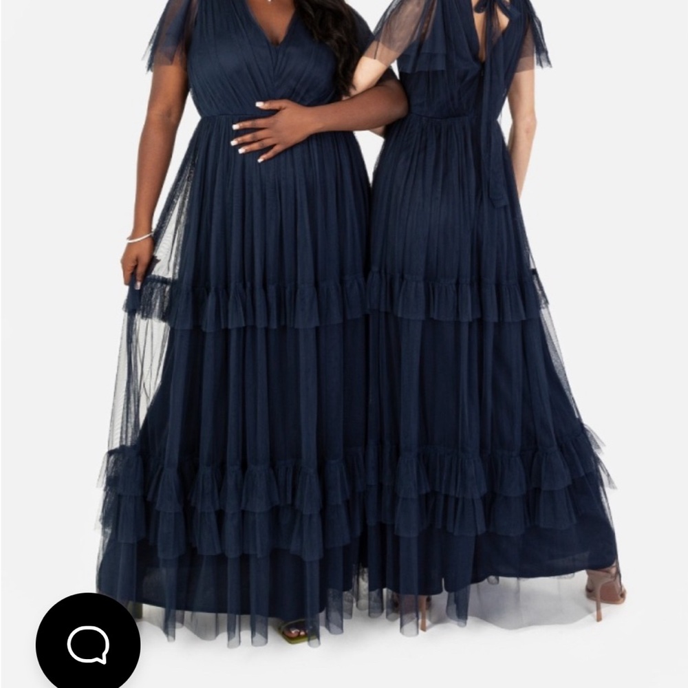 MAYA Beautiful navy dress with soft mesh and ruffle